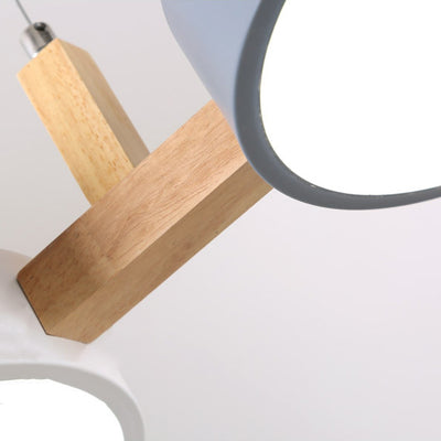 Lustre contemporain nordique rond en fer, acrylique et bois avec LED pour salle à manger 