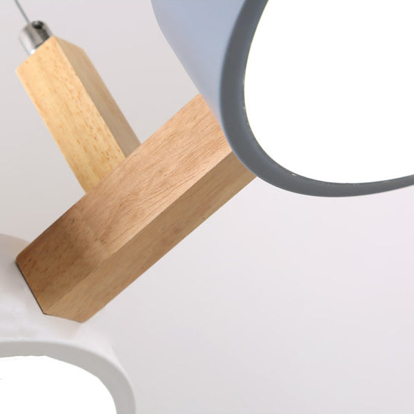 Lustre contemporain nordique rond en fer, acrylique et bois avec LED pour salle à manger 