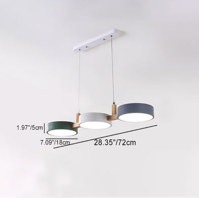 Lustre contemporain nordique rond en fer, acrylique et bois avec LED pour salle à manger 