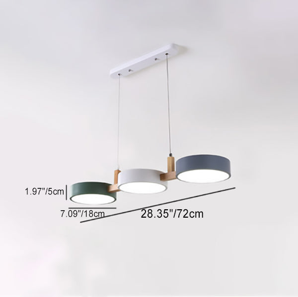 Lustre contemporain nordique rond en fer, acrylique et bois avec LED pour salle à manger 