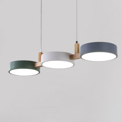 Lustre contemporain nordique rond en fer, acrylique et bois avec LED pour salle à manger 