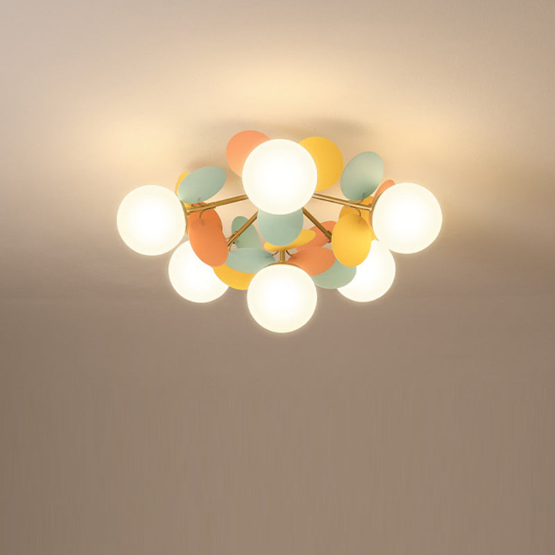 Contemporaine Branche Créative Globe Rond Pièce Métal Verre Acrylique 4/6/8 Lumière Plafonnier Encastré Pour Chambre 