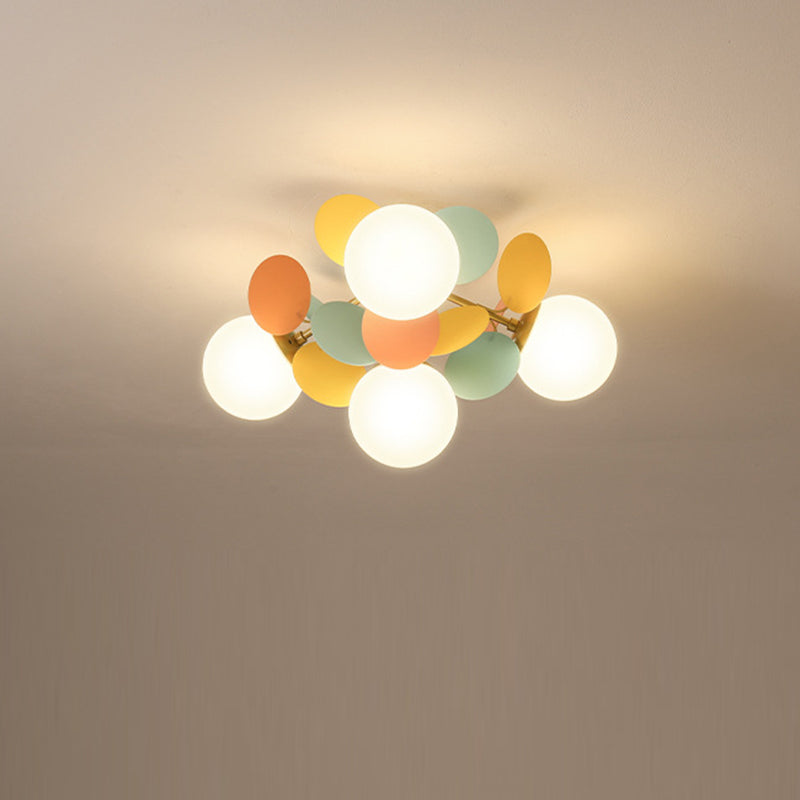 Contemporaine Branche Créative Globe Rond Pièce Métal Verre Acrylique 4/6/8 Lumière Plafonnier Encastré Pour Chambre 