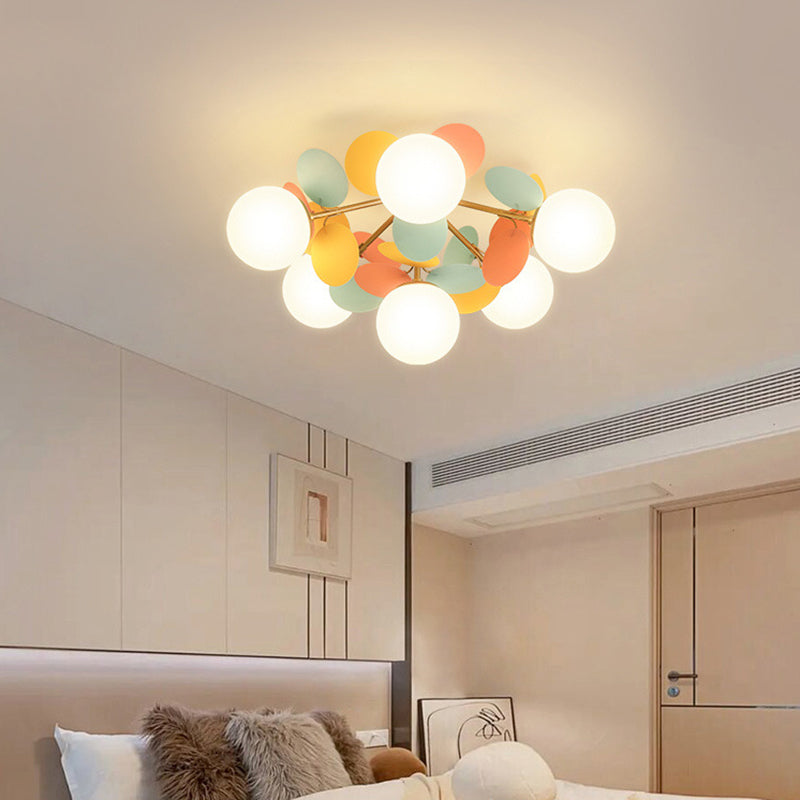 Contemporaine Branche Créative Globe Rond Pièce Métal Verre Acrylique 4/6/8 Lumière Plafonnier Encastré Pour Chambre 