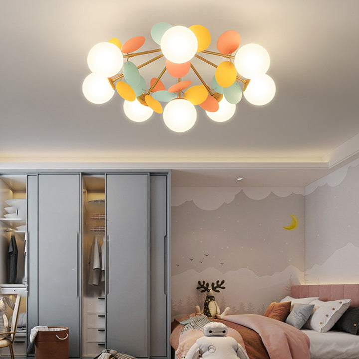 Contemporaine Branche Créative Globe Rond Pièce Métal Verre Acrylique 4/6/8 Lumière Plafonnier Encastré Pour Chambre 