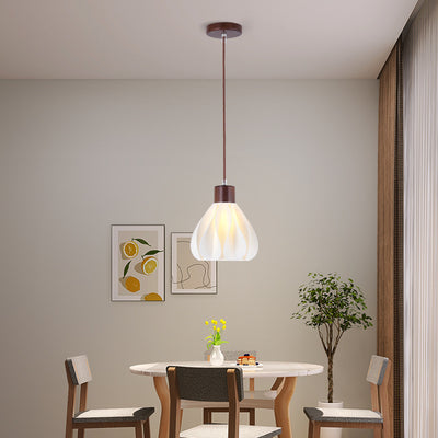 Contemporain Rétro Rond Pétale Forme Bois de Caoutchouc Abat-jour Imprimé 3D 1/3 Lumière Îlot Lustre Pour Salle à Manger 