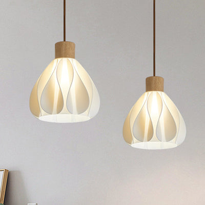 Contemporain Rétro Rond Pétale Forme Bois de Caoutchouc Abat-jour Imprimé 3D 1/3 Lumière Îlot Lustre Pour Salle à Manger 
