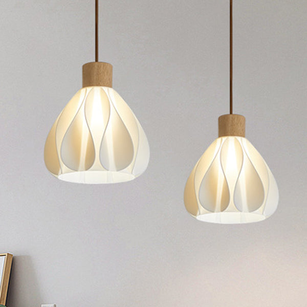 Contemporain Rétro Rond Pétale Forme Bois de Caoutchouc Abat-jour Imprimé 3D 1/3 Lumière Îlot Lustre Pour Salle à Manger 