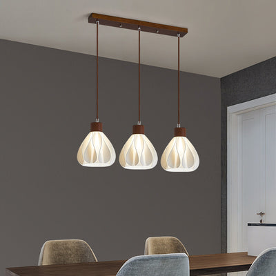 Contemporain Rétro Rond Pétale Forme Bois de Caoutchouc Abat-jour Imprimé 3D 1/3 Lumière Îlot Lustre Pour Salle à Manger 