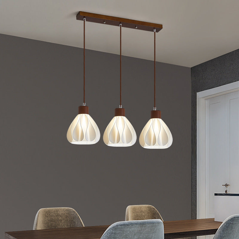 Contemporain Rétro Rond Pétale Forme Bois de Caoutchouc Abat-jour Imprimé 3D 1/3 Lumière Îlot Lustre Pour Salle à Manger 