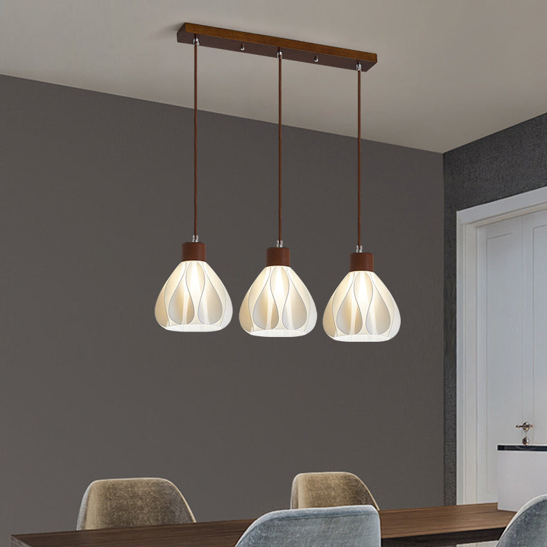 Contemporain Rétro Rond Pétale Forme Bois de Caoutchouc Abat-jour Imprimé 3D 1/3 Lumière Îlot Lustre Pour Salle à Manger 