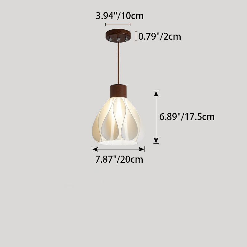 Contemporain Rétro Rond Pétale Forme Bois de Caoutchouc Abat-jour Imprimé 3D 1/3 Lumière Îlot Lustre Pour Salle à Manger 