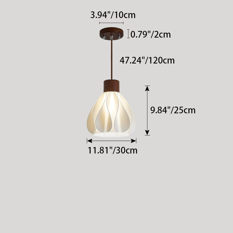 Contemporain Rétro Rond Pétale Forme Bois de Caoutchouc Abat-jour Imprimé 3D 1/3 Lumière Îlot Lustre Pour Salle à Manger 