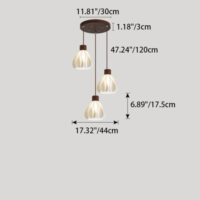 Contemporain Rétro Rond Pétale Forme Bois de Caoutchouc Abat-jour Imprimé 3D 1/3 Lumière Îlot Lustre Pour Salle à Manger 