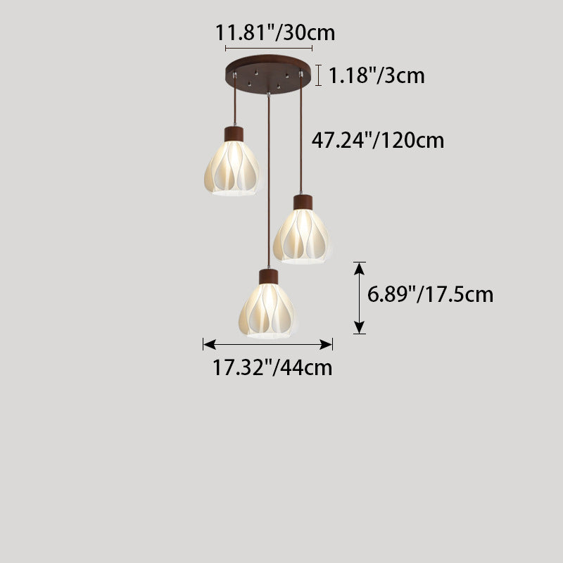 Contemporain Rétro Rond Pétale Forme Bois de Caoutchouc Abat-jour Imprimé 3D 1/3 Lumière Îlot Lustre Pour Salle à Manger 