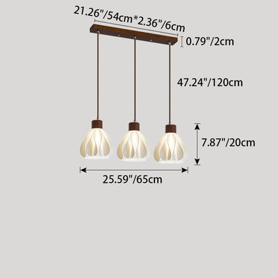 Contemporain Rétro Rond Pétale Forme Bois de Caoutchouc Abat-jour Imprimé 3D 1/3 Lumière Îlot Lustre Pour Salle à Manger 
