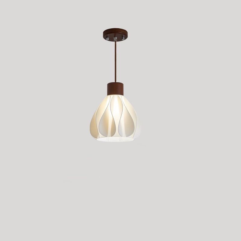Contemporain Rétro Rond Pétale Forme Bois de Caoutchouc Abat-jour Imprimé 3D 1/3 Lumière Îlot Lustre Pour Salle à Manger 