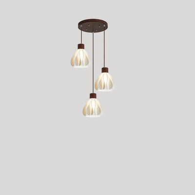 Contemporain Rétro Rond Pétale Forme Bois de Caoutchouc Abat-jour Imprimé 3D 1/3 Lumière Îlot Lustre Pour Salle à Manger 