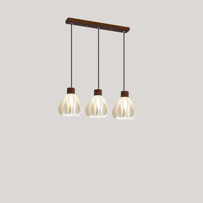 Contemporain Rétro Rond Pétale Forme Bois de Caoutchouc Abat-jour Imprimé 3D 1/3 Lumière Îlot Lustre Pour Salle à Manger 