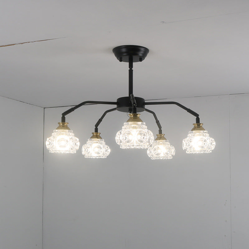 minimalistische fahrradbeleuchtung Moderne minimalistische Ast-Eisen-Glas 5-Licht Semi-Flush-Mount-Decken – BulbSquare
