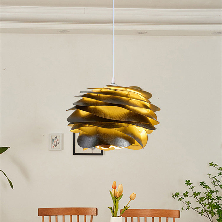 Contemporain Créatif Orbe Pièce Multi-Couche Matériel en Bois Suspension 1 Lumière Pour Salon 