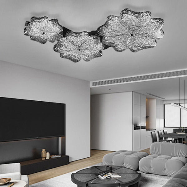 Lustre de plafond à montage affleurant en résine métallique avec LED et fleurs nordiques contemporaines pour salon 