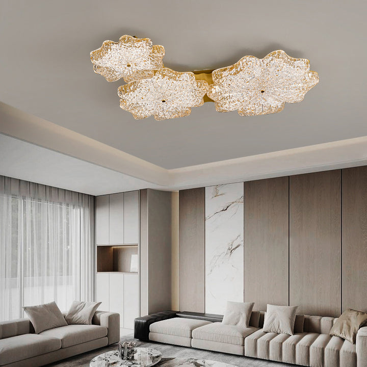 Lustre de plafond à montage affleurant en résine métallique avec LED et fleurs nordiques contemporaines pour salon 