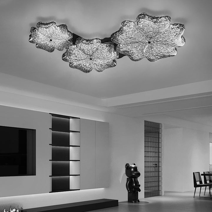 Lustre de plafond à montage affleurant en résine métallique avec LED et fleurs nordiques contemporaines pour salon 