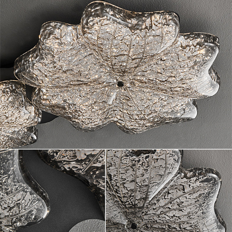 Lustre de plafond à montage affleurant en résine métallique avec LED et fleurs nordiques contemporaines pour salon 