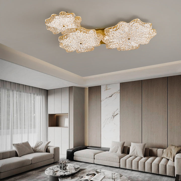 Lustre de plafond à montage affleurant en résine métallique avec LED et fleurs nordiques contemporaines pour salon 