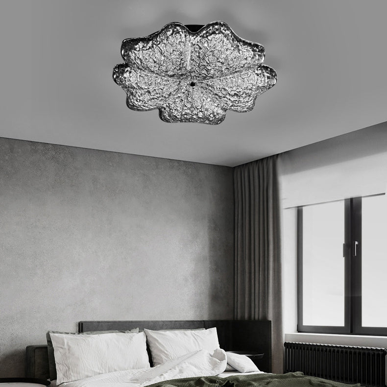 Lustre de plafond à montage affleurant en résine métallique avec LED et fleurs nordiques contemporaines pour salon 