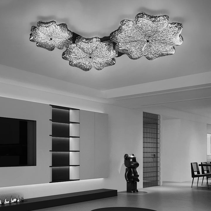 Lustre de plafond à montage affleurant en résine métallique avec LED et fleurs nordiques contemporaines pour salon 