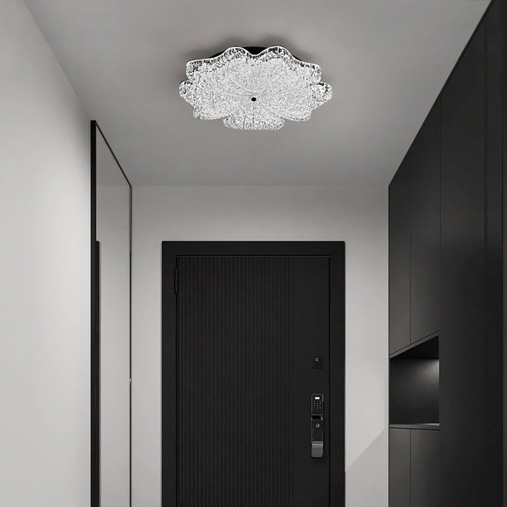 Lustre de plafond à montage affleurant en résine métallique avec LED et fleurs nordiques contemporaines pour salon 