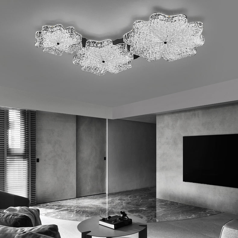 Lustre de plafond à montage affleurant en résine métallique avec LED et fleurs nordiques contemporaines pour salon 