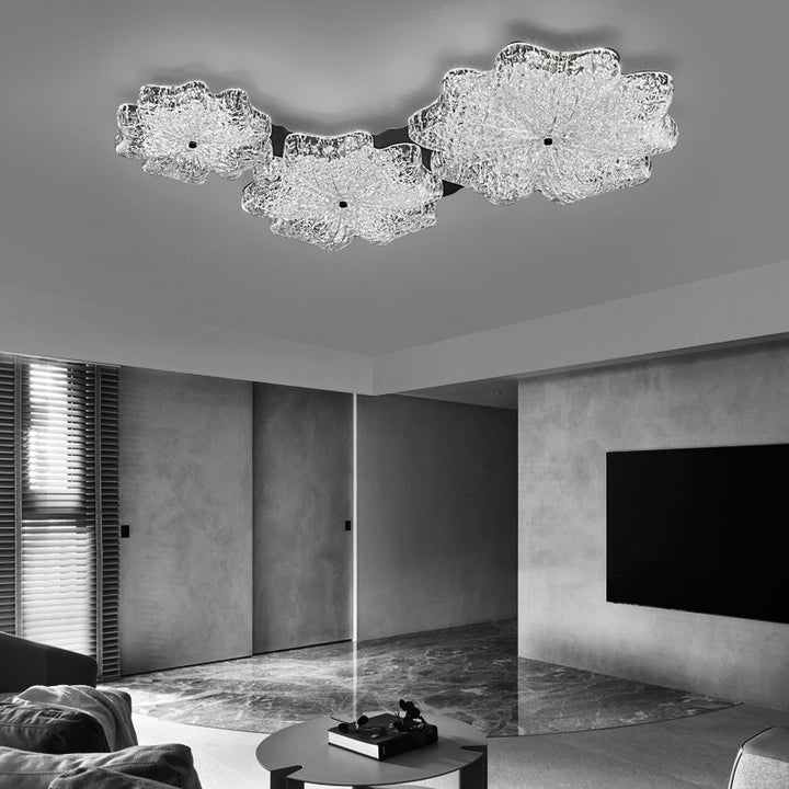 Lustre de plafond à montage affleurant en résine métallique avec LED et fleurs nordiques contemporaines pour salon 