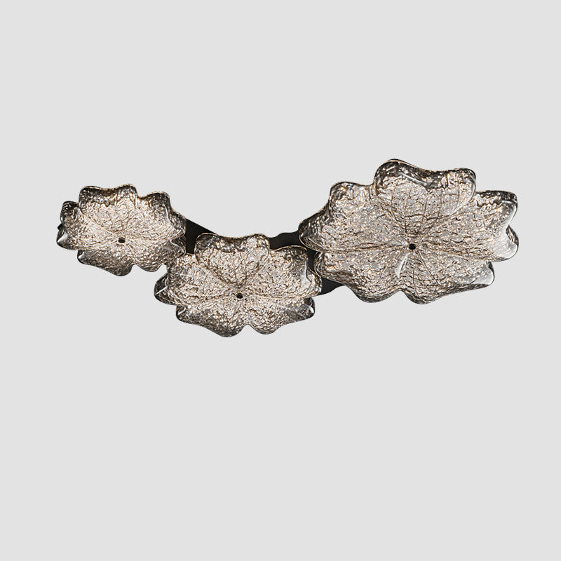 Lustre de plafond à montage affleurant en résine métallique avec LED et fleurs nordiques contemporaines pour salon 