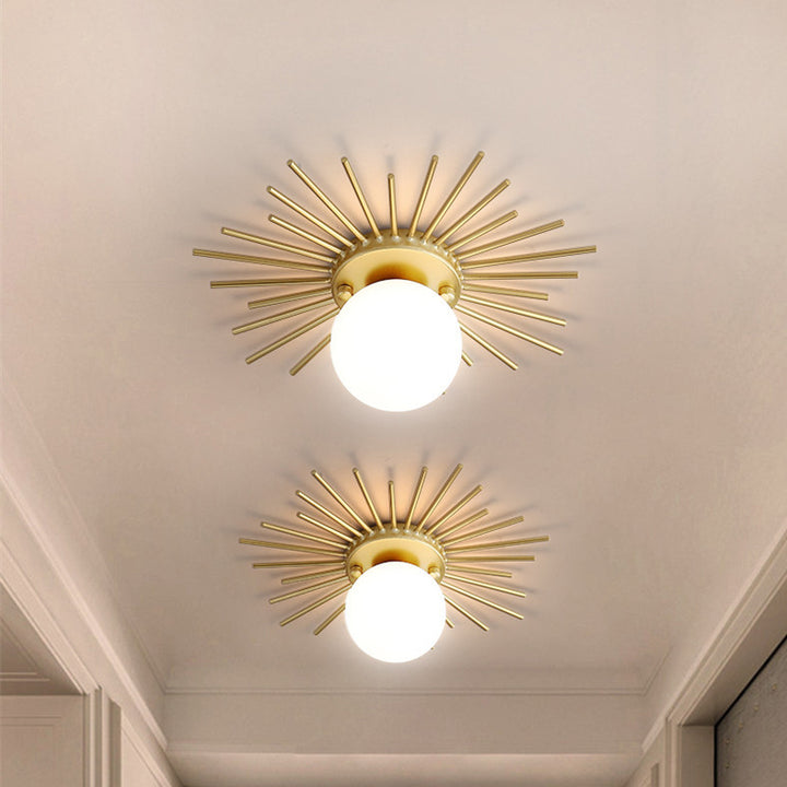 Moderne minimalistische Zweig-Globus-Sonnenform Eisenrahmen Glas-Schirm 1-Licht Deckenleuchte für den Flur 