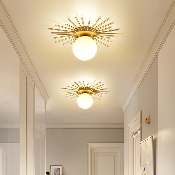 Moderne minimalistische Zweig-Globus-Sonnenform Eisenrahmen Glas-Schirm 1-Licht Deckenleuchte für den Flur 