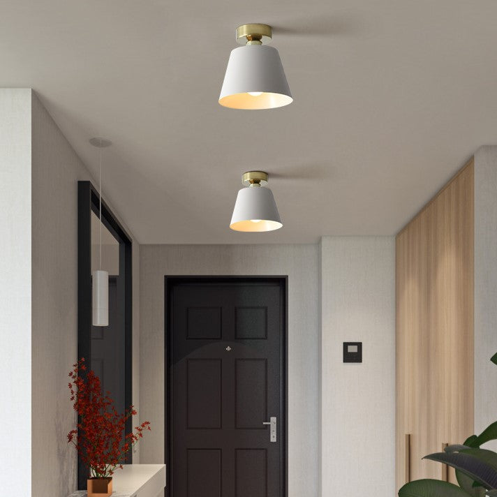 Luz de techo semiempotrada de 1 luz de hierro con forma trapezoidal redonda nórdica contemporánea para pasillo 