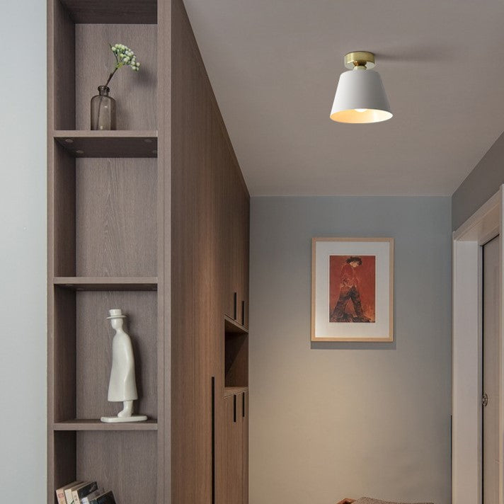 Luz de techo semiempotrada de 1 luz de hierro con forma trapezoidal redonda nórdica contemporánea para pasillo 