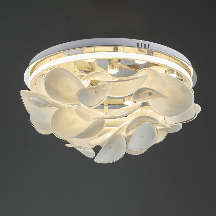 Zeitgenössische nordische runde Blütenblatt-Deckenleuchte aus Edelstahl, Aluminium und Glas mit LED für das Wohnzimmer 