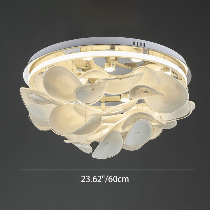 Zeitgenössische nordische runde Blütenblatt-Deckenleuchte aus Edelstahl, Aluminium und Glas mit LED für das Wohnzimmer 