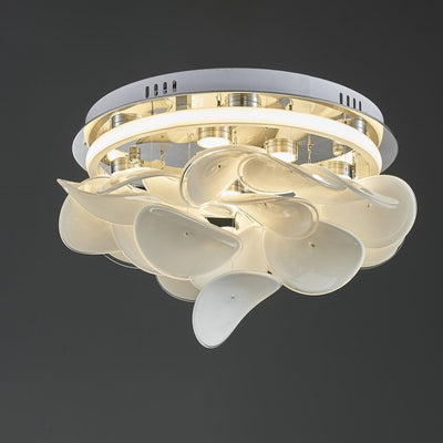 ضوء سقف LED مثبت بشكل مسطح من الفولاذ المقاوم للصدأ والألومنيوم والزجاج بتصميم بتلات مستديرة معاصرة لغرفة المعيشة 