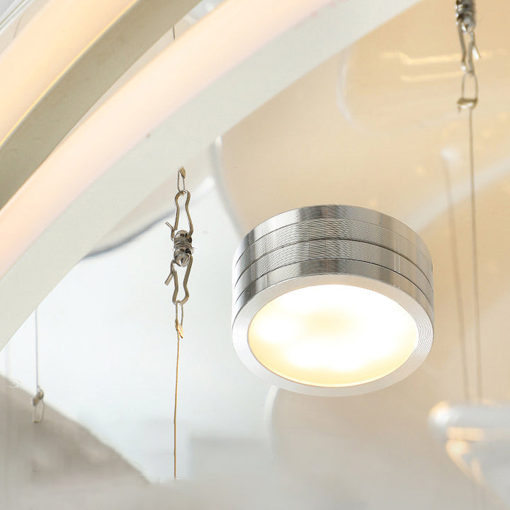 Zeitgenössische nordische runde Blütenblatt-Deckenleuchte aus Edelstahl, Aluminium und Glas mit LED für das Wohnzimmer 