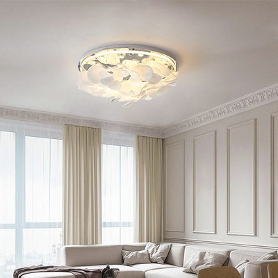 ضوء سقف LED مثبت بشكل مسطح من الفولاذ المقاوم للصدأ والألومنيوم والزجاج بتصميم بتلات مستديرة معاصرة لغرفة المعيشة 