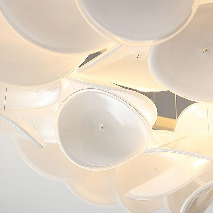 Zeitgenössische nordische runde Blütenblatt-Deckenleuchte aus Edelstahl, Aluminium und Glas mit LED für das Wohnzimmer 