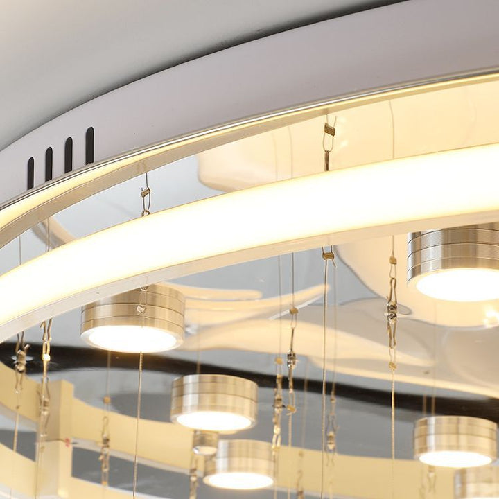 Zeitgenössische nordische runde Blütenblatt-Deckenleuchte aus Edelstahl, Aluminium und Glas mit LED für das Wohnzimmer 