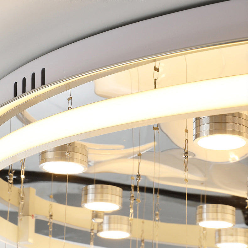 Zeitgenössische nordische runde Blütenblatt-Deckenleuchte aus Edelstahl, Aluminium und Glas mit LED für das Wohnzimmer 