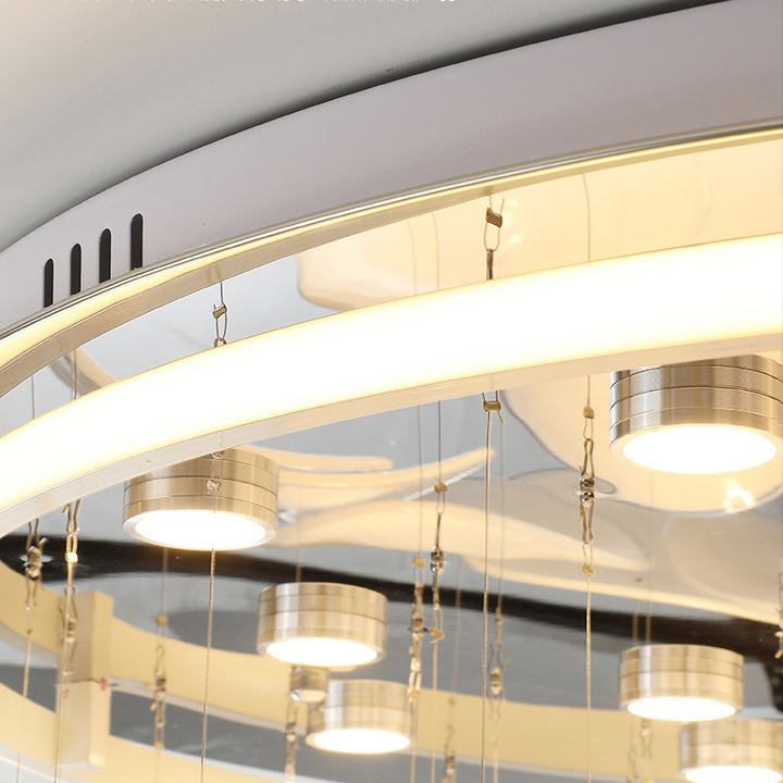 Zeitgenössische nordische runde Blütenblatt-Deckenleuchte aus Edelstahl, Aluminium und Glas mit LED für das Wohnzimmer 
