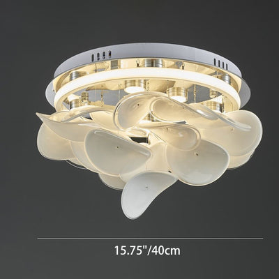 ضوء سقف LED مثبت بشكل مسطح من الفولاذ المقاوم للصدأ والألومنيوم والزجاج بتصميم بتلات مستديرة معاصرة لغرفة المعيشة 